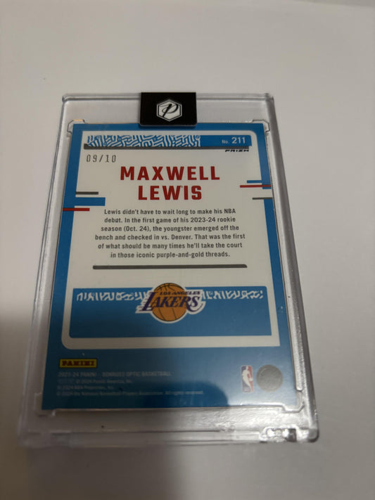 2023-24 Panini Donruss Optic Maxwell Lewis Gold Prizm RC /10 #211 Lakers Rookie
