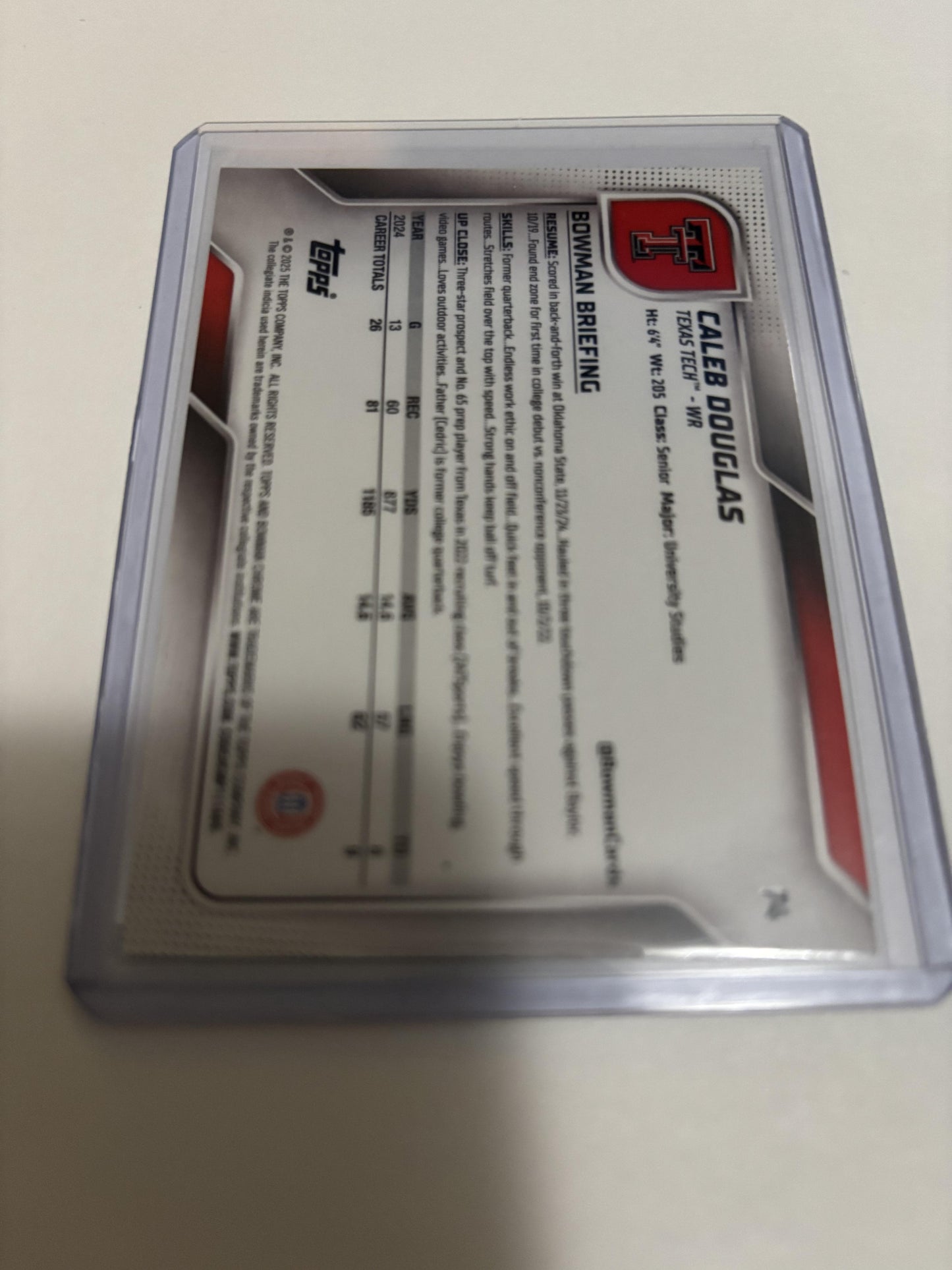 2025 Bowman Chrome Caleb Douglas Gold Refractor 1st Bowman /50 Texas Tech
