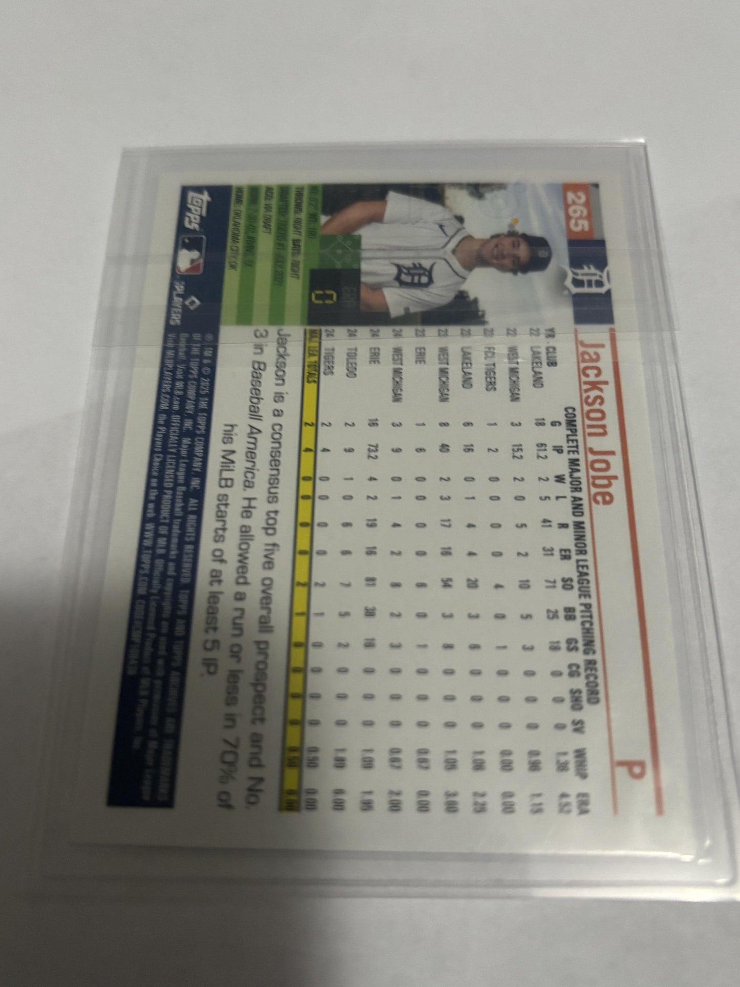2025 Topps Archives Jackson Jobe #265 Detroit Tigers Rookie Card RC