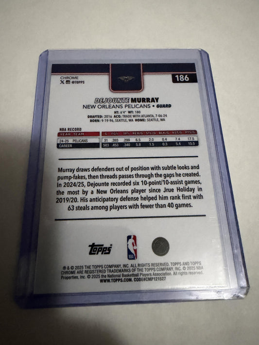 2025 Topps Chrome Dejounte Murray #186 New Orleans Red White Blue Parallel