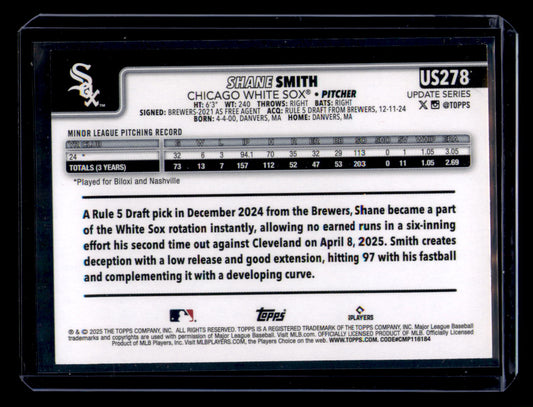 2025 Topps Update Shane Smith Silver Foil RC #US278 Rookie Chicago White Sox
