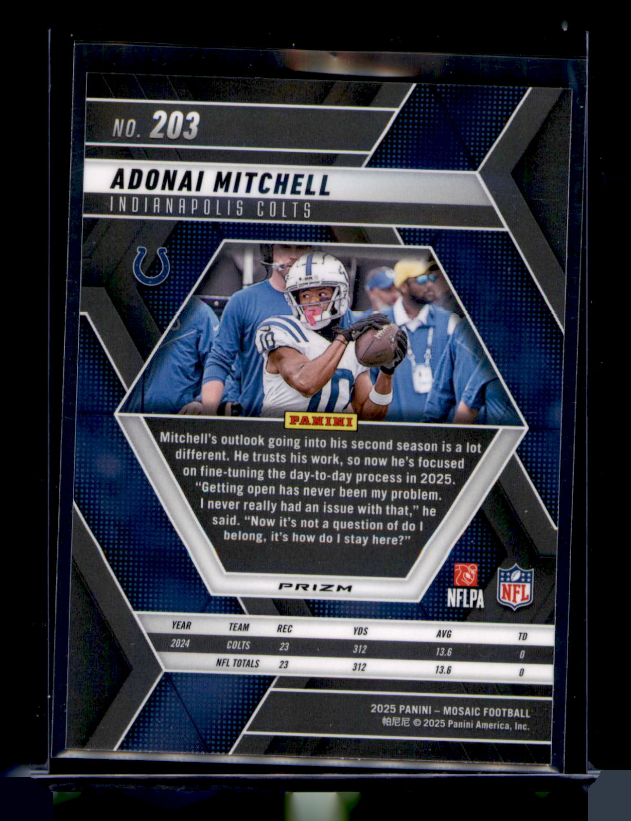 2025 Panini Mosaic Adonai Mitchell Pink Camo Prizm Refractor #203 Colts CARD
