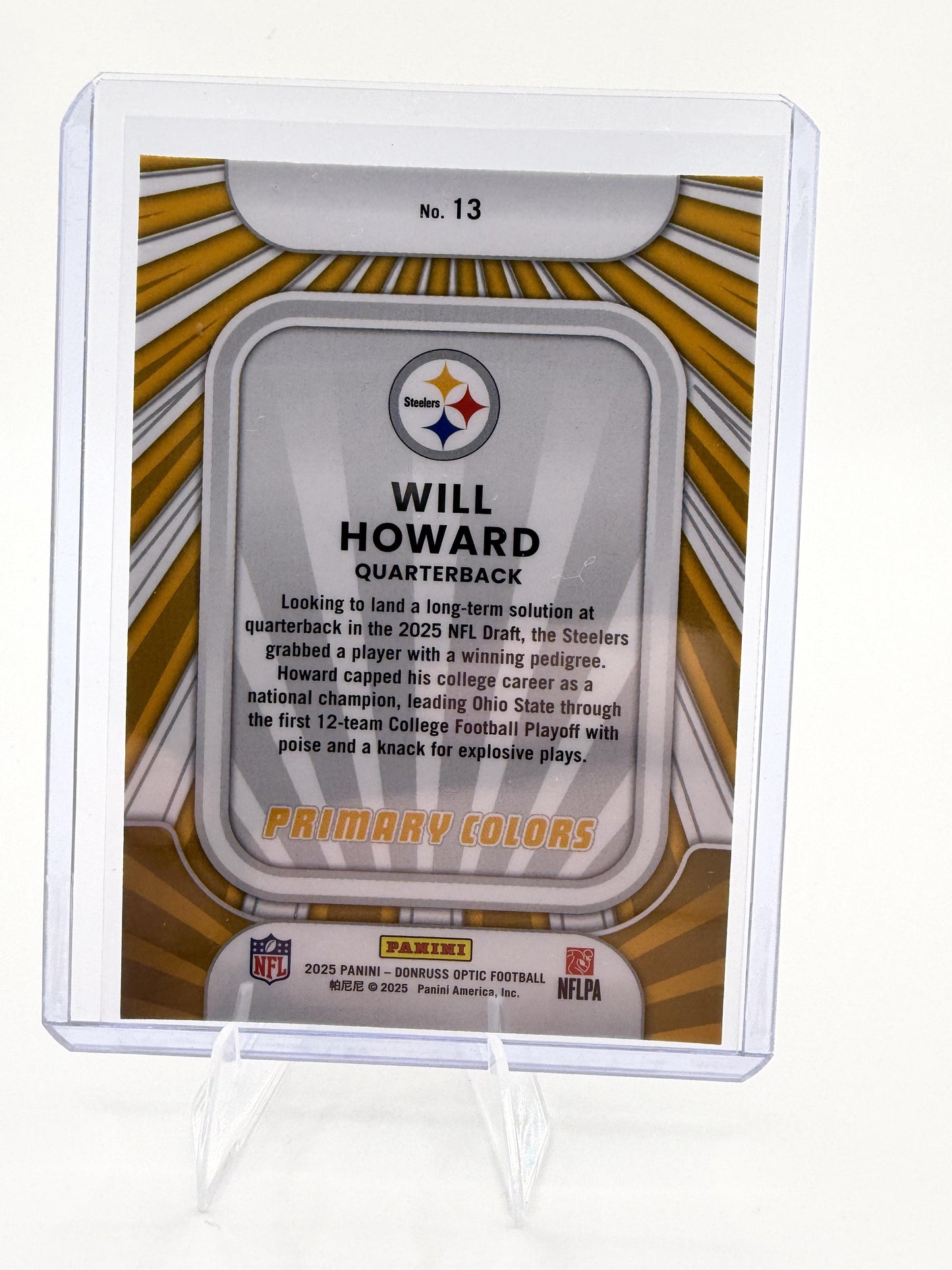 2025 Donruss Optic Will Howard Primary Colors Rookie Card Steelers #13 RC