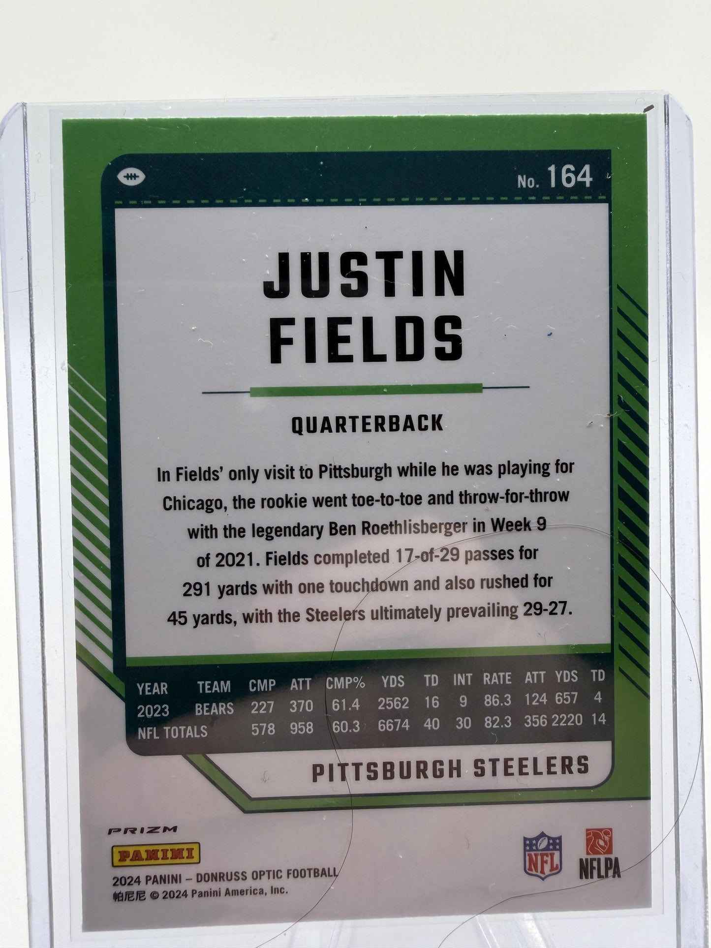 2024 Panini Donruss Optic Justin Fields Blue Stars Prizm Card #164