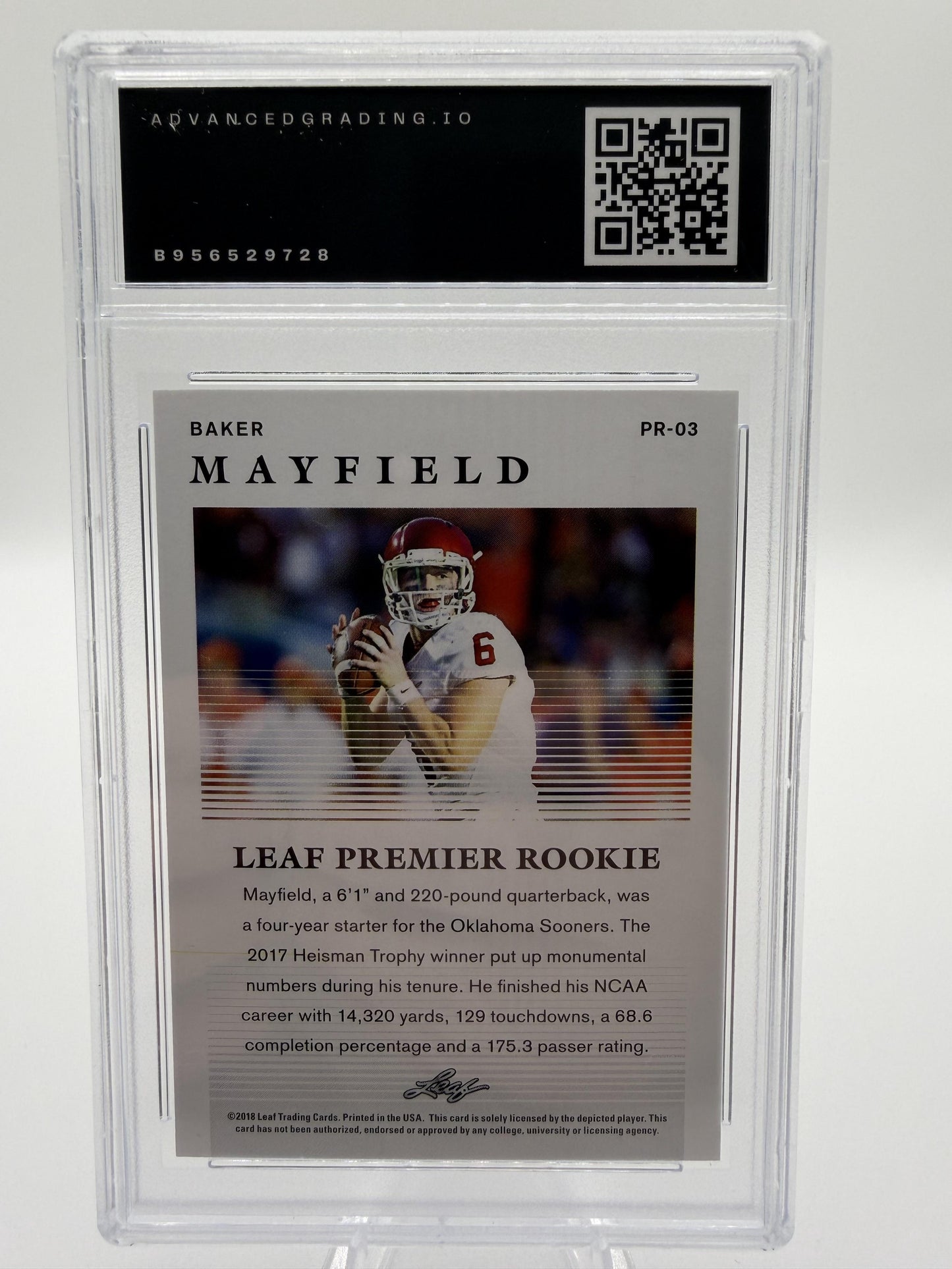 2018 Leaf Baker Mayfield Premier Rookie Card #PR-03 GEM 10 RC Oklahoma