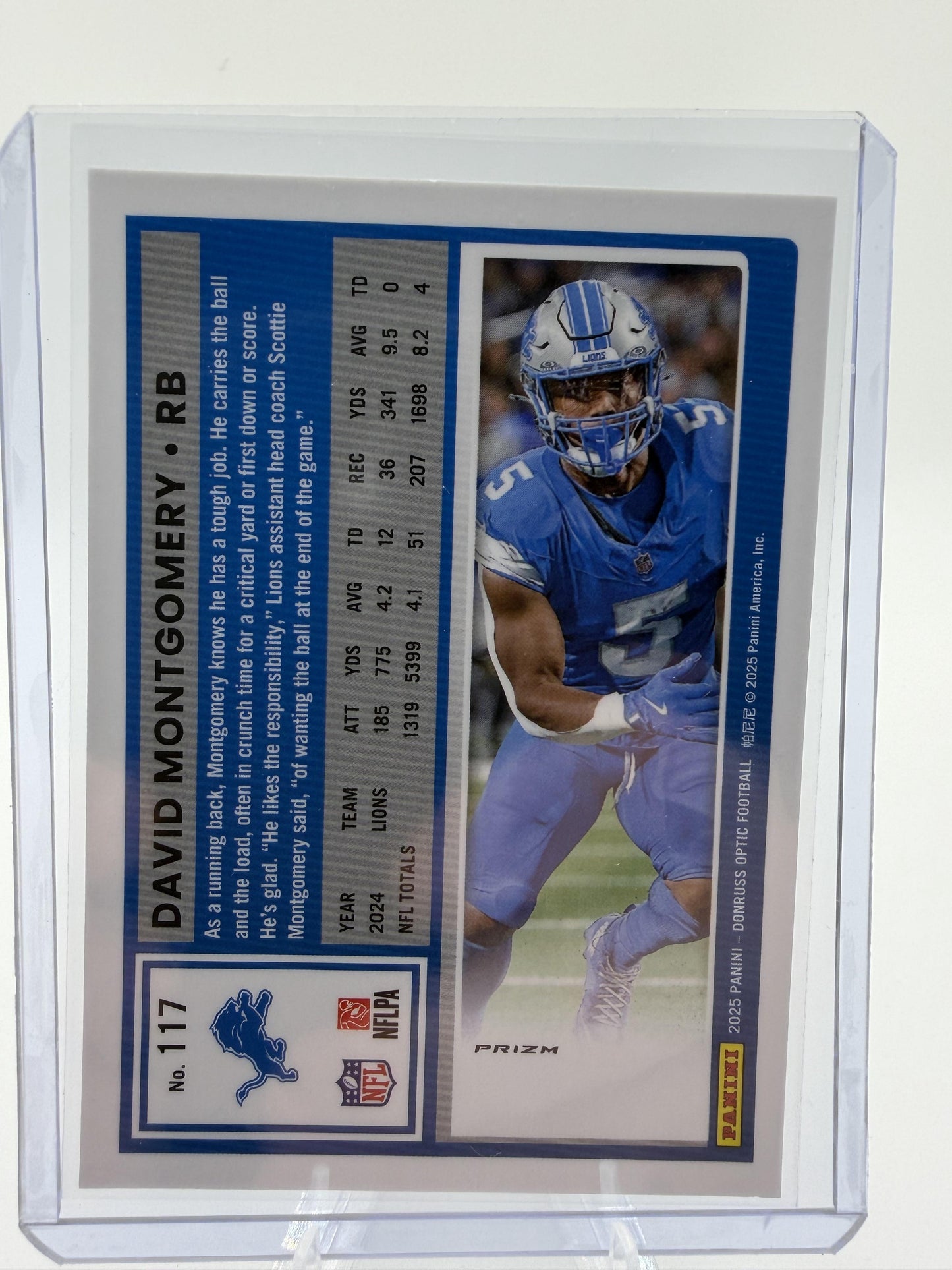 2025 Panini Donruss Optic David Montgomery Lions Fire Parallel Card #117