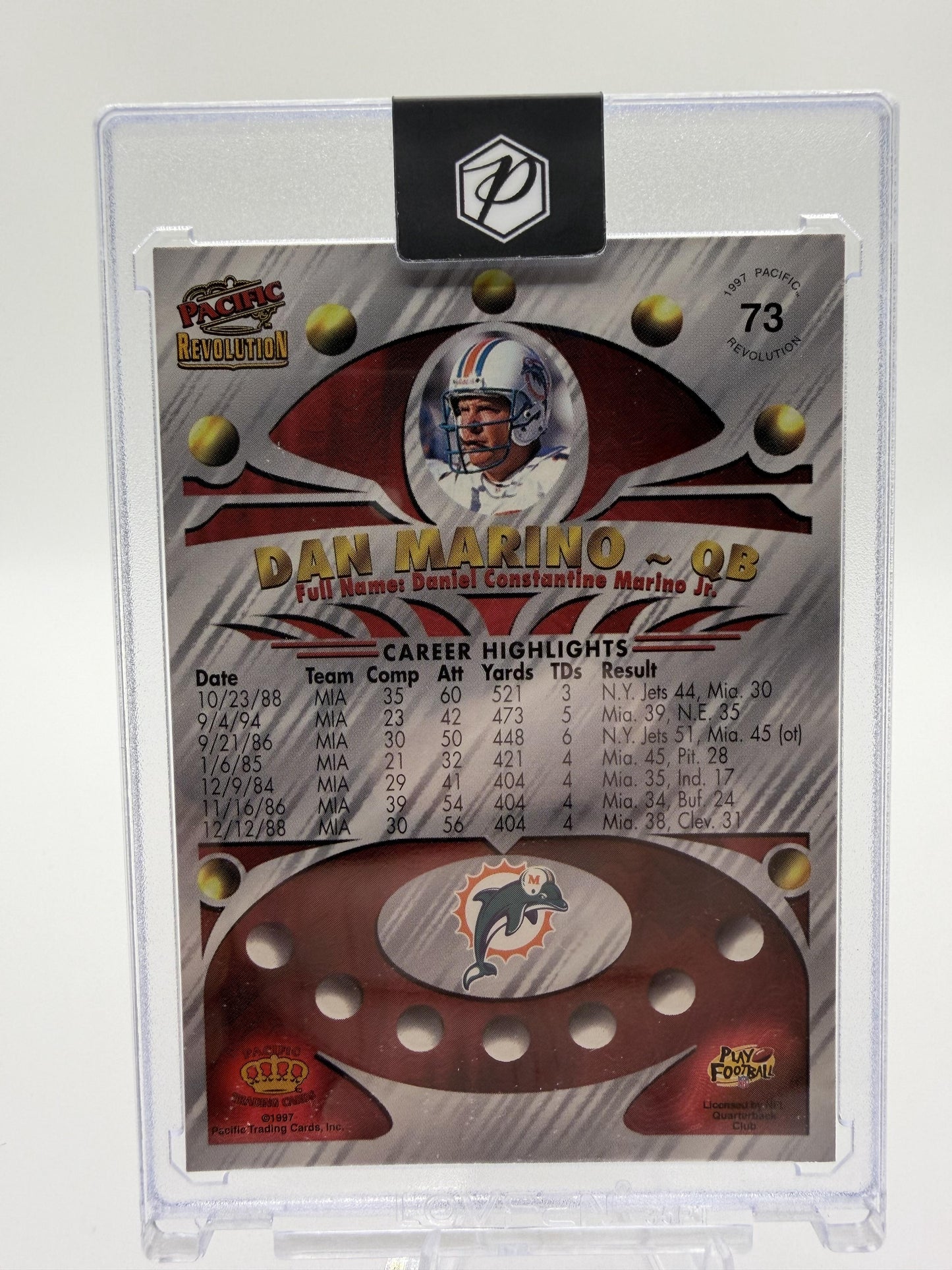 1997 Pacific Revolution Dan Marino Card #73 Miami Dolphins HOF Gold Legends