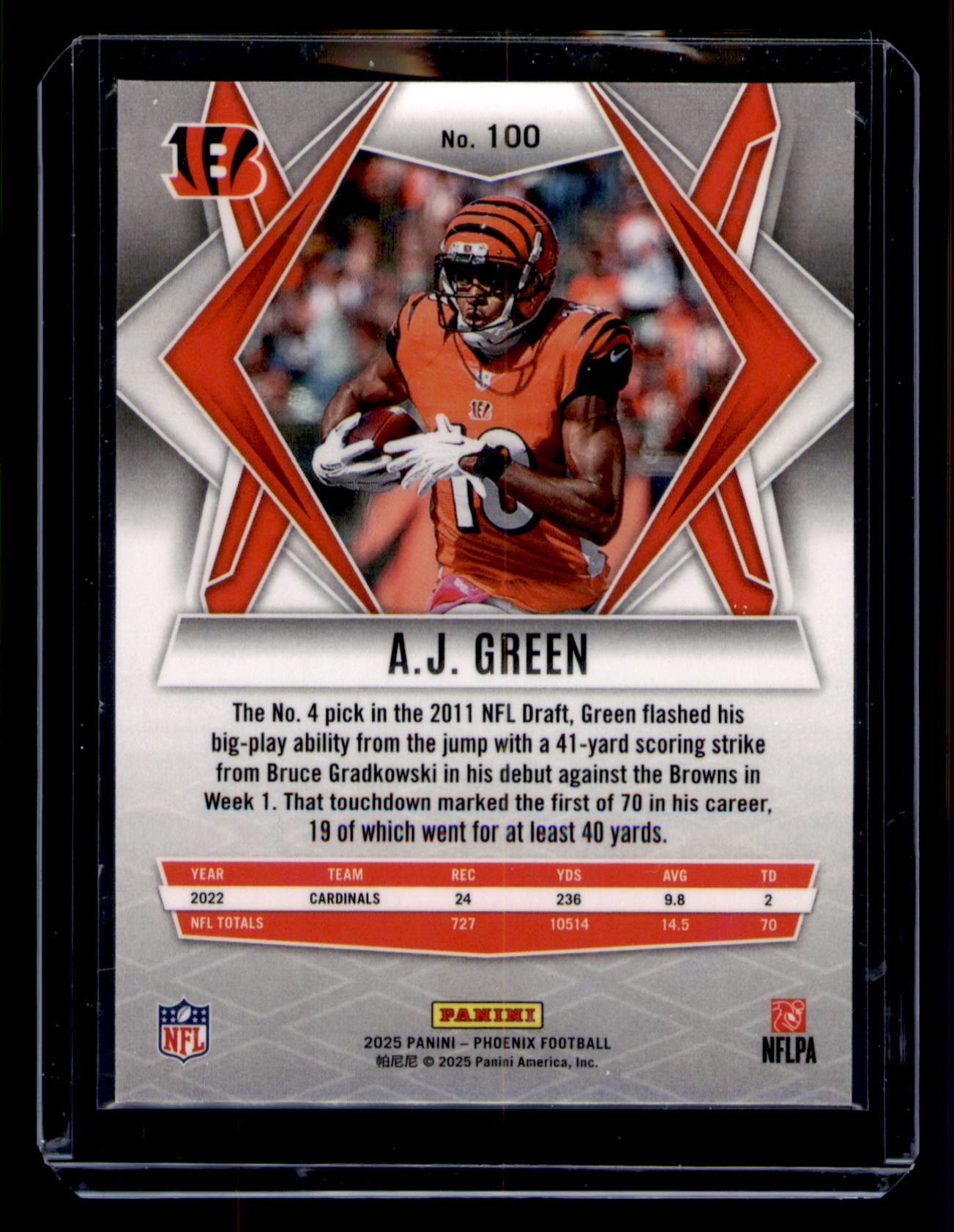 2025 Panini Phoenix A.J. Green Silver Prizm Refractor Card #100 Bengals