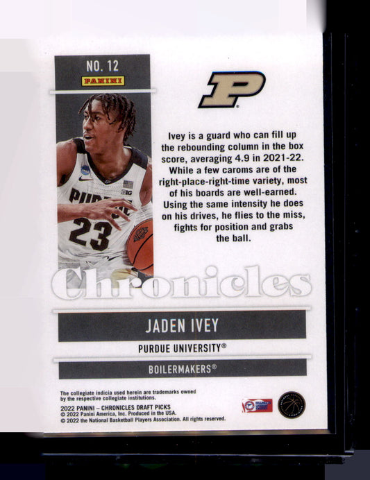2022 Panini Chronicles Draft Picks Jaden Ivey #12 RC Purdue Boilermakers
