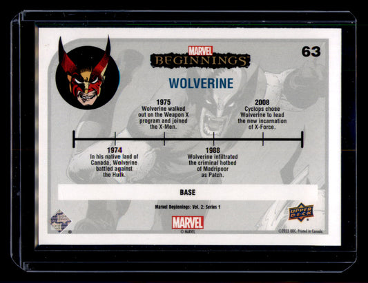 2023 Upper Deck Marvel Beginnings Vol 2 Wolverine Base #63 X-Men Marvel MCU