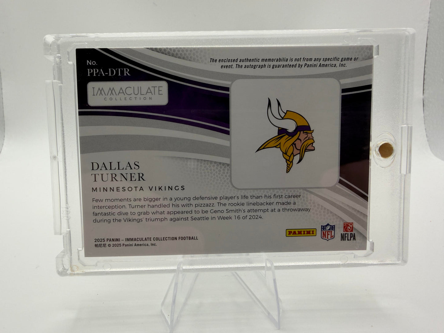 2025 Panini Immaculate Dallas Turner Patch Auto RPA /99 Vikings Rookie Card