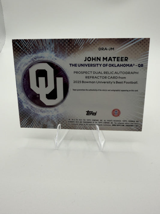 2025 Bowman University Best John Mateer Dual Relic Auto Card #DRA-JM Refractor