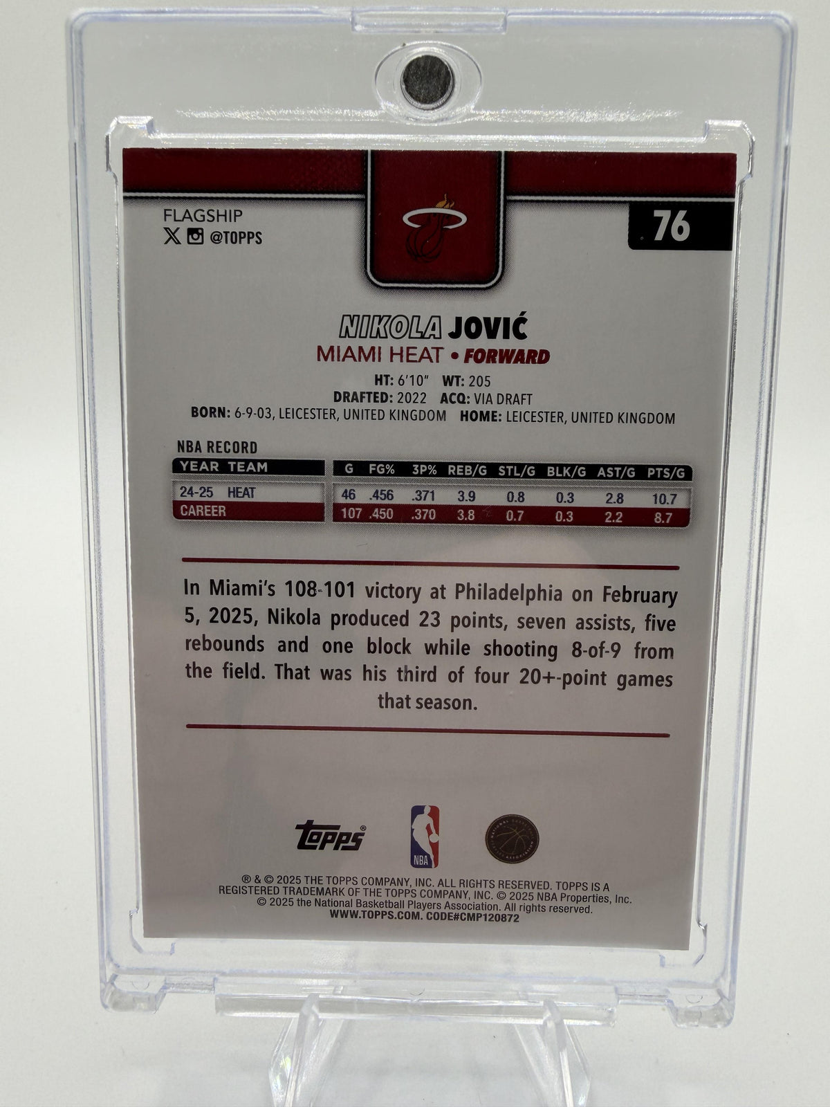 2024-25 Topps Chrome Nikola Jovic Green Parallel Card #76 /99 Miami Heat