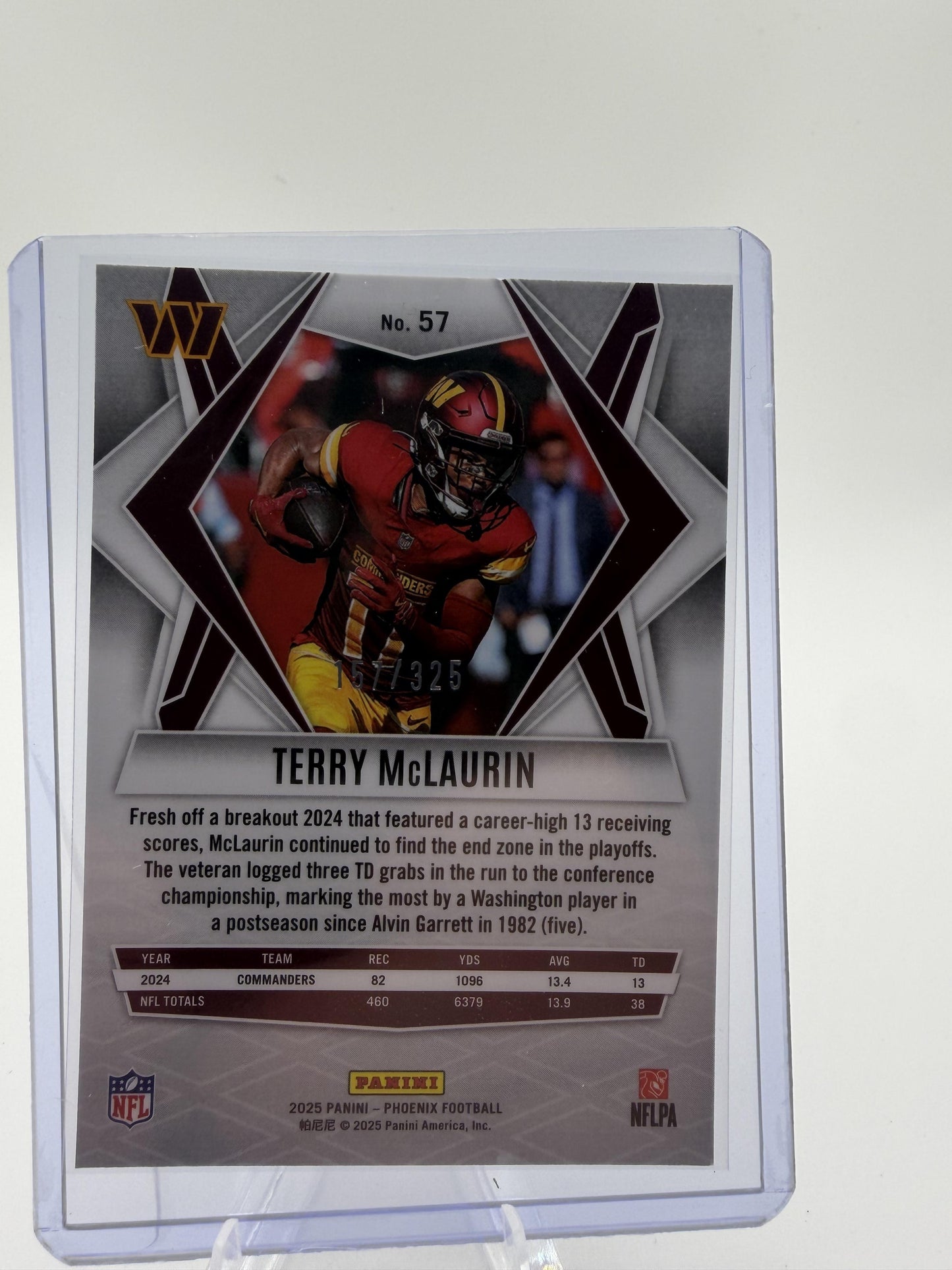 2025 Panini Phoenix Terry McLaurin Blue Diamond Prizm Card /325 Commanders #57