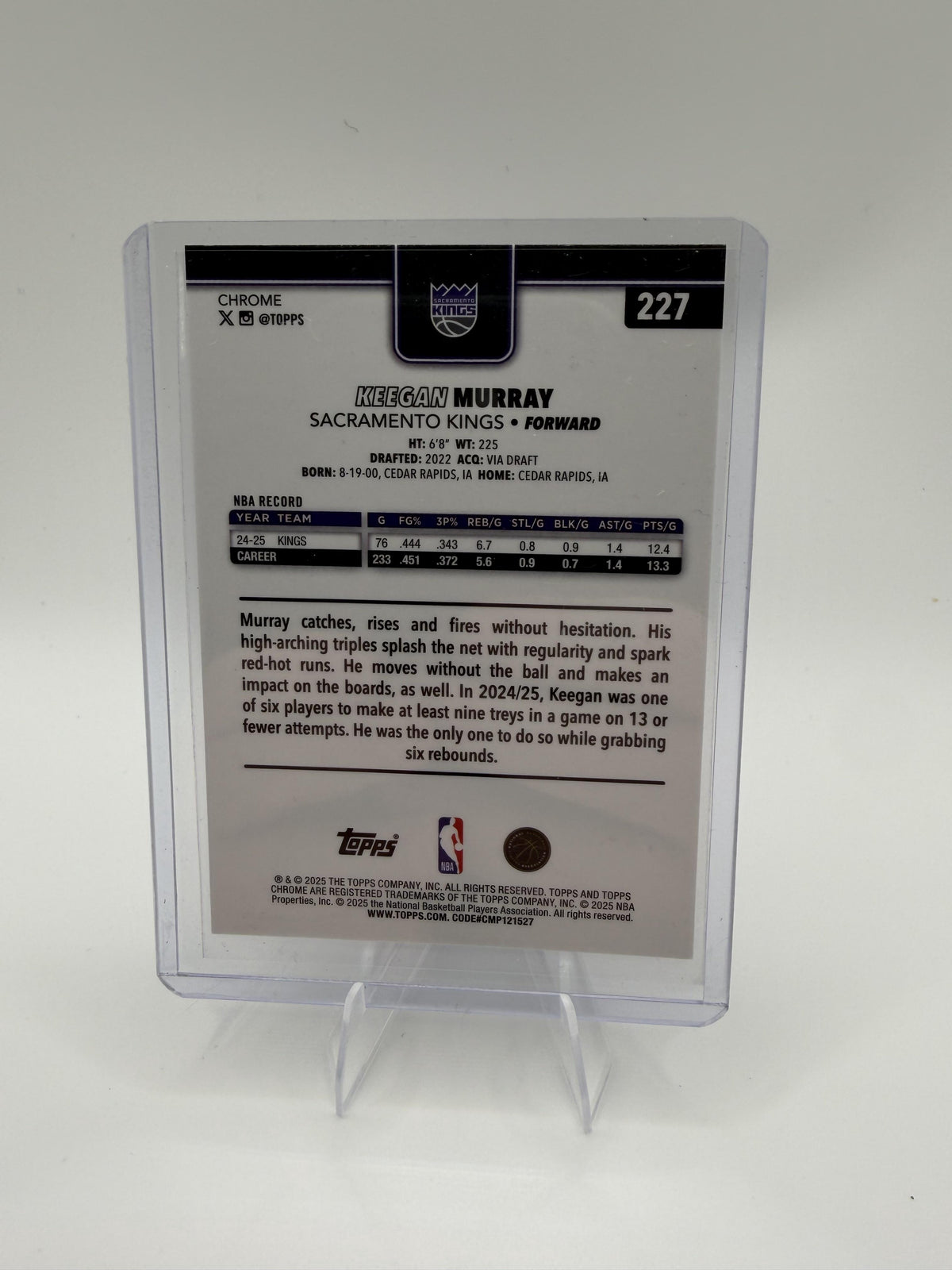 Keegan Murray 2025 Topps Chrome #227 Kings Basketball Card Red White Blue