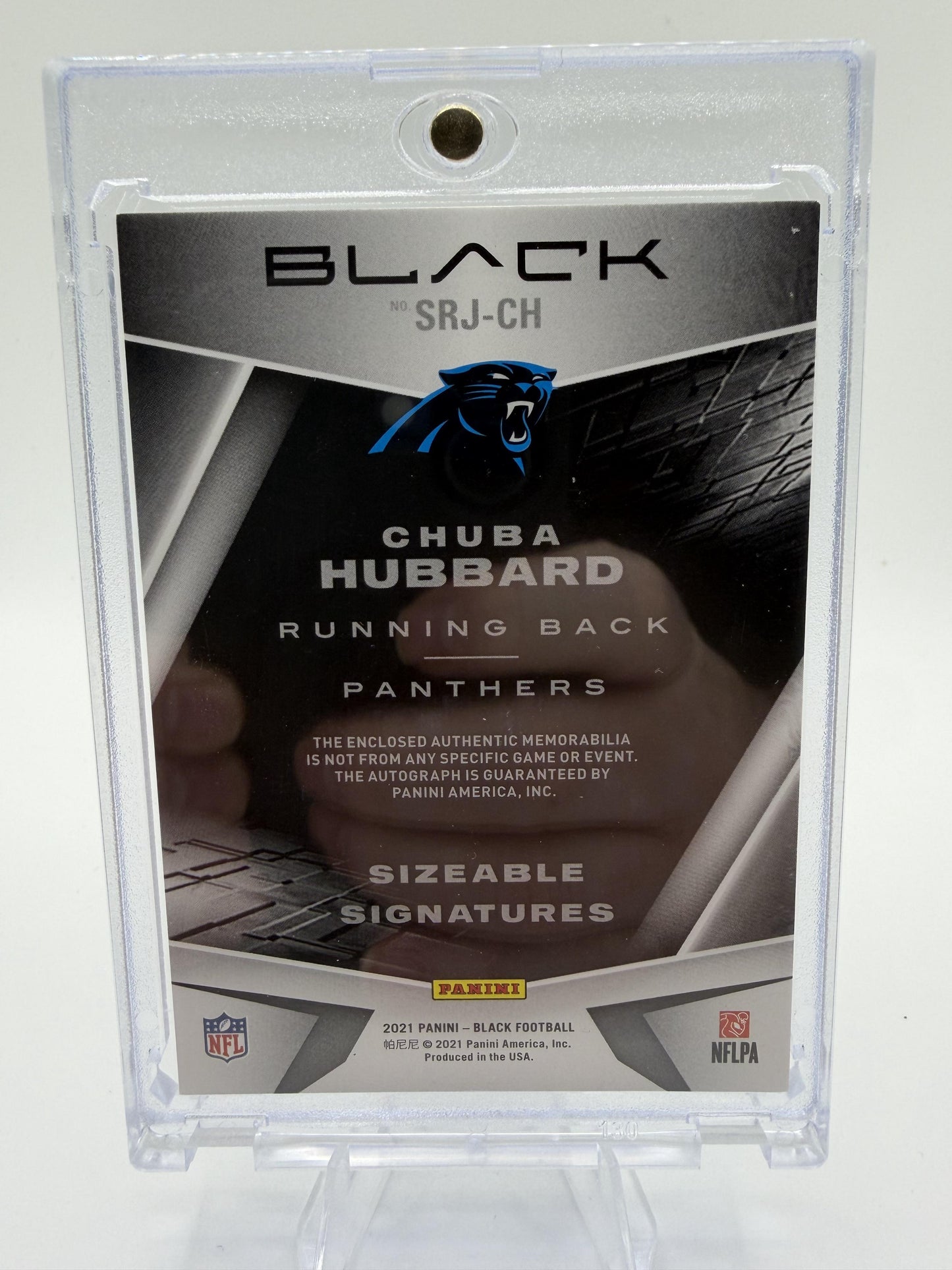 2021 Panini Black Chuba Hubbard Sizeable Signatures Patch Auto /50 Rookie Card