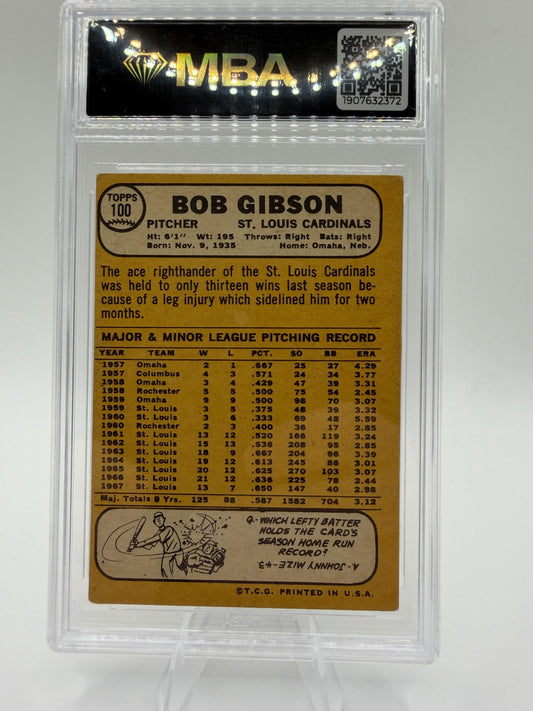 1968 Topps Bob Gibson #100 St. Louis Cardinals HOF Pitcher Card MBA 3 VG