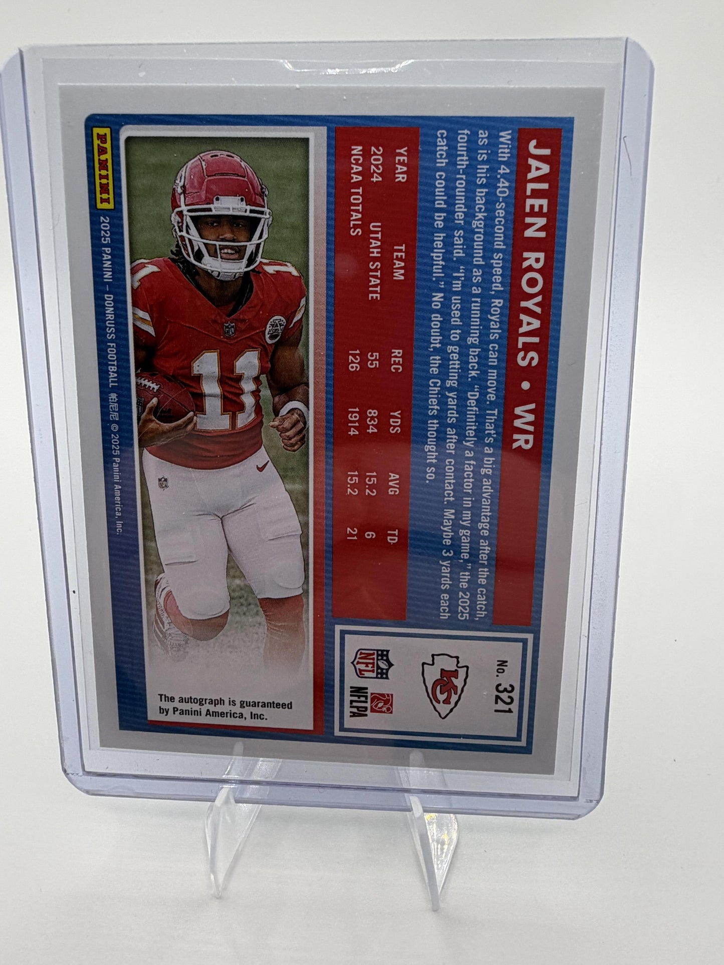 2025 Panini Donruss Jalen Royals Rated Rookie Green Auto Card #321 Chiefs