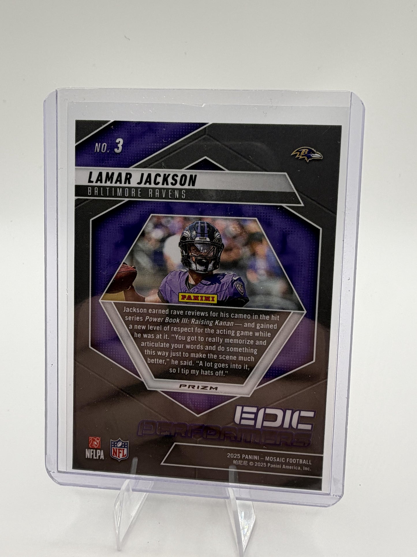 2025 Panini Mosaic Lamar Jackson Epic Performers Orange Prizm Card #3 Ravens