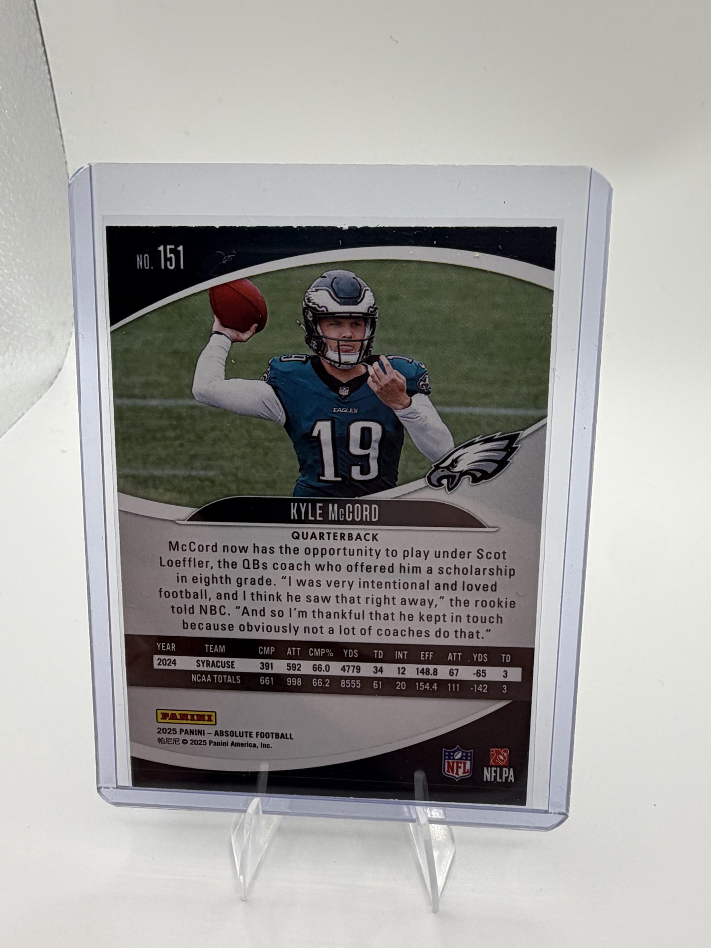 2025 Panini Absolute Kyle McCord Rookie Card #151 Philadelphia Eagles RC