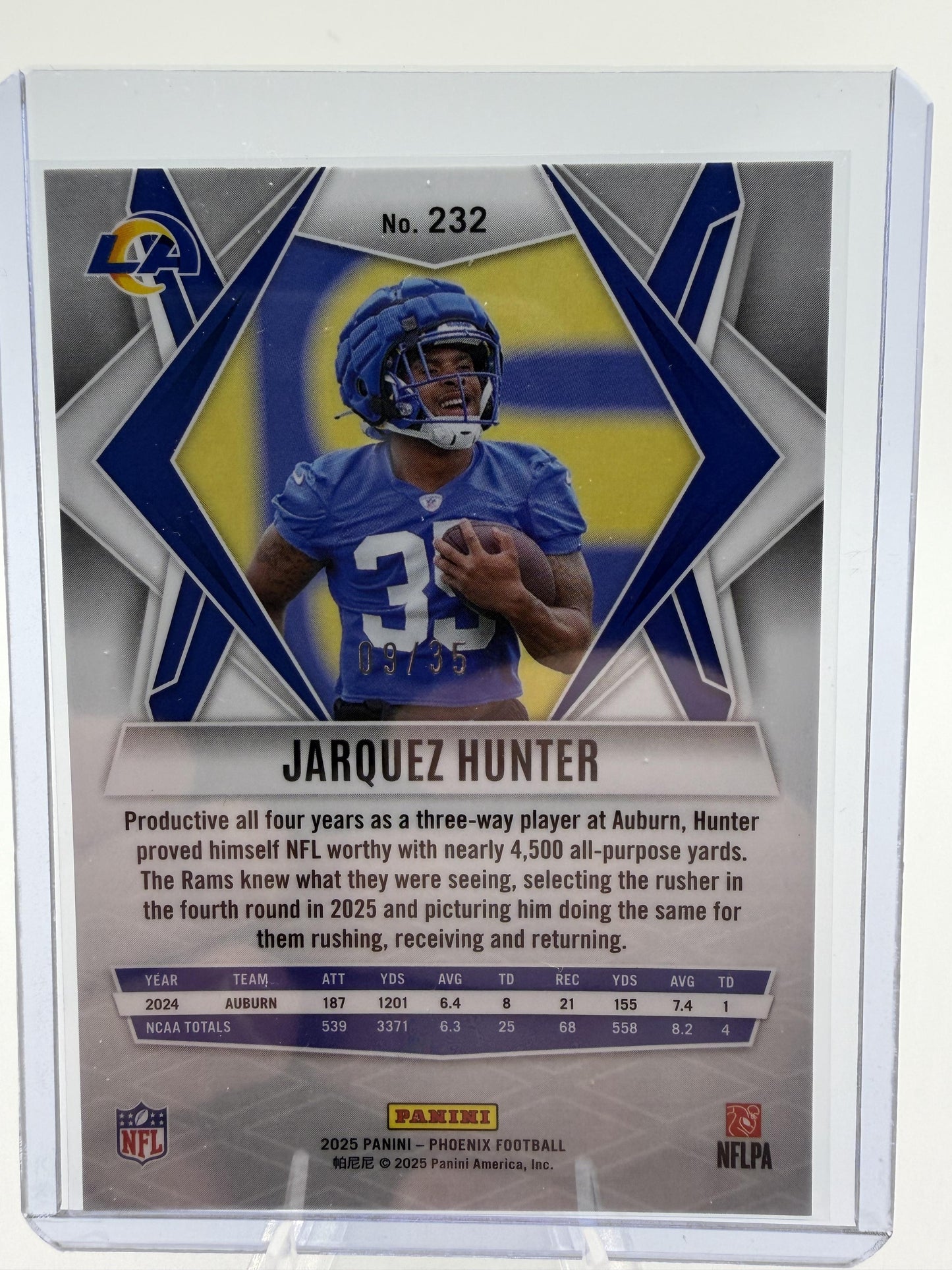 2025 Panini Phoenix Jarquez Hunter Rookie Card RC Orange Lazer 09/35 #232