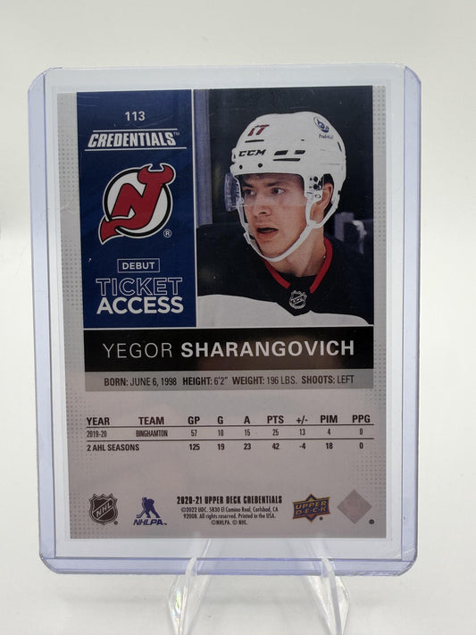 2020-21 Upper Deck Credentials Yegor Sharangovich Debut Ticket RC Card /799