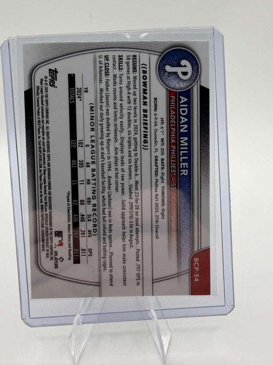 2025 Bowman Chrome Aidan Miller Prospect Card #BCP-54 Phillies
