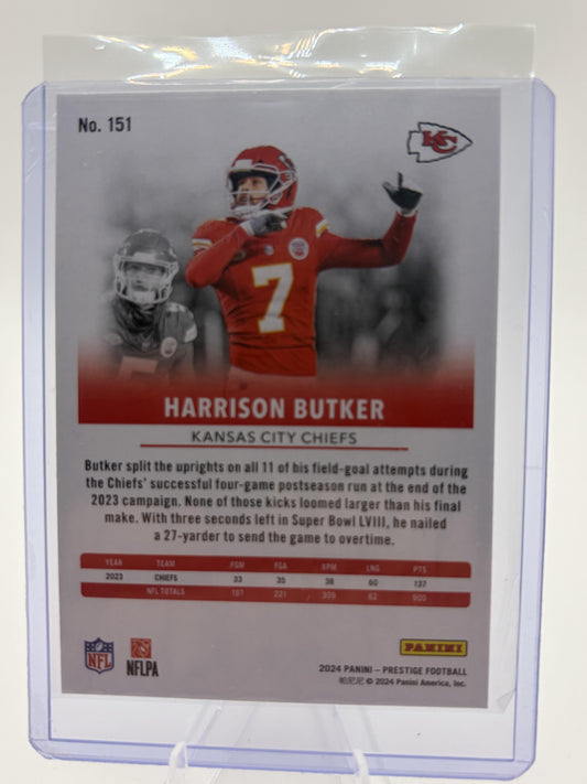 2024 Panini Prestige Harrison Butker Xtra Points Sunburst Parallel Card #151
