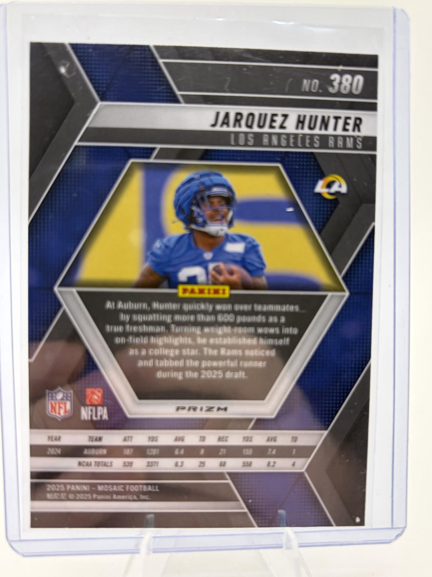 2025 Panini Mosaic Jarquez Hunter Green Mosaic Prizm Card #380 Rams RC