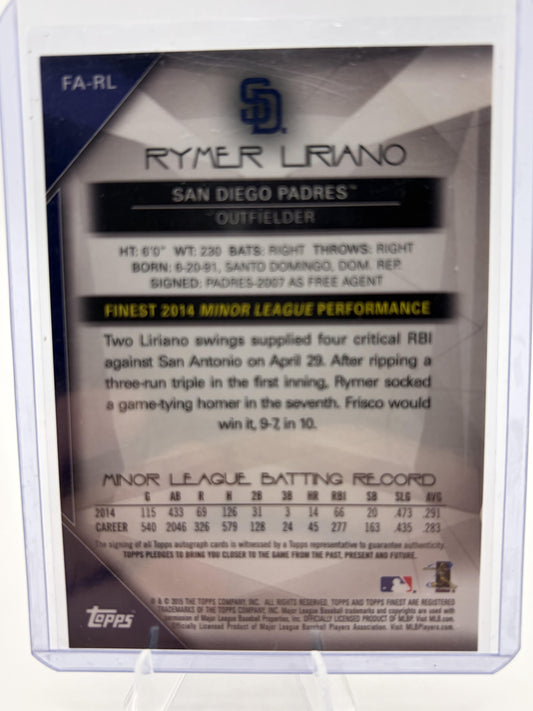2015 Topps Finest Rymer Liriano Auto RC San Diego Padres Card #FA-RL