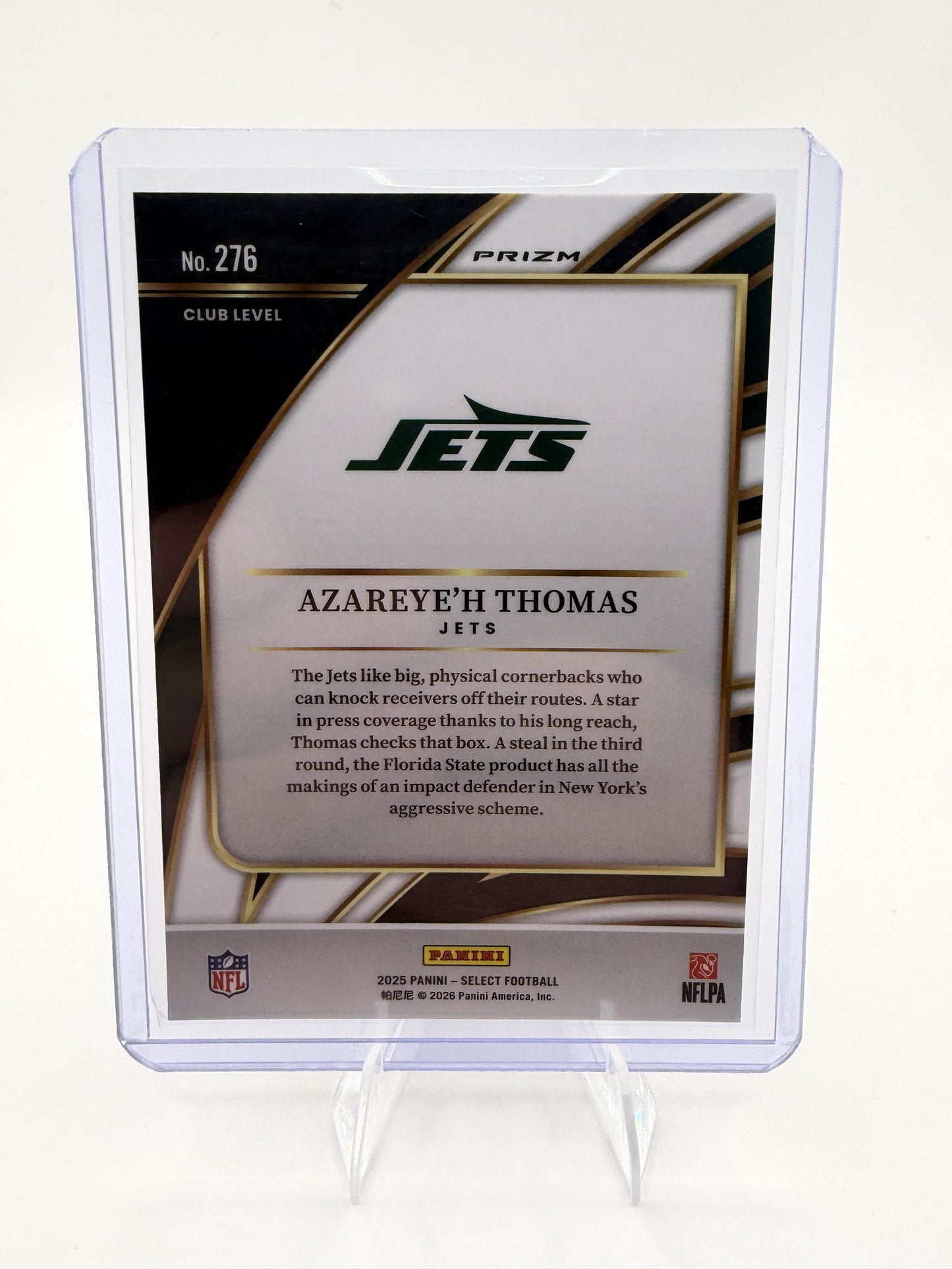2025 Panini Select Azareye'h Thomas Club Level Prizm Card #276 Jets Rookie RC