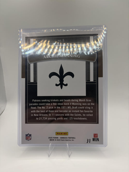 2025 Donruss Jumbo Downtown Archie Manning Saints Oversized Card #5 5x7 Case Hit