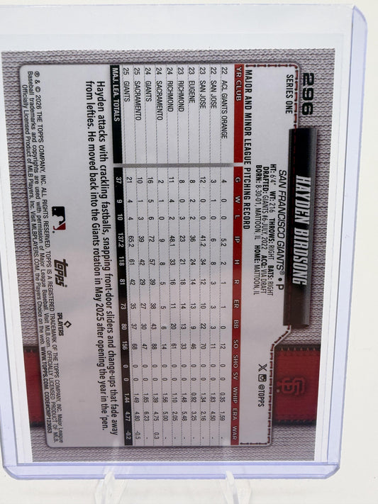 2026 Topps Hayden Birdsong Future Stars Card #296 Giants