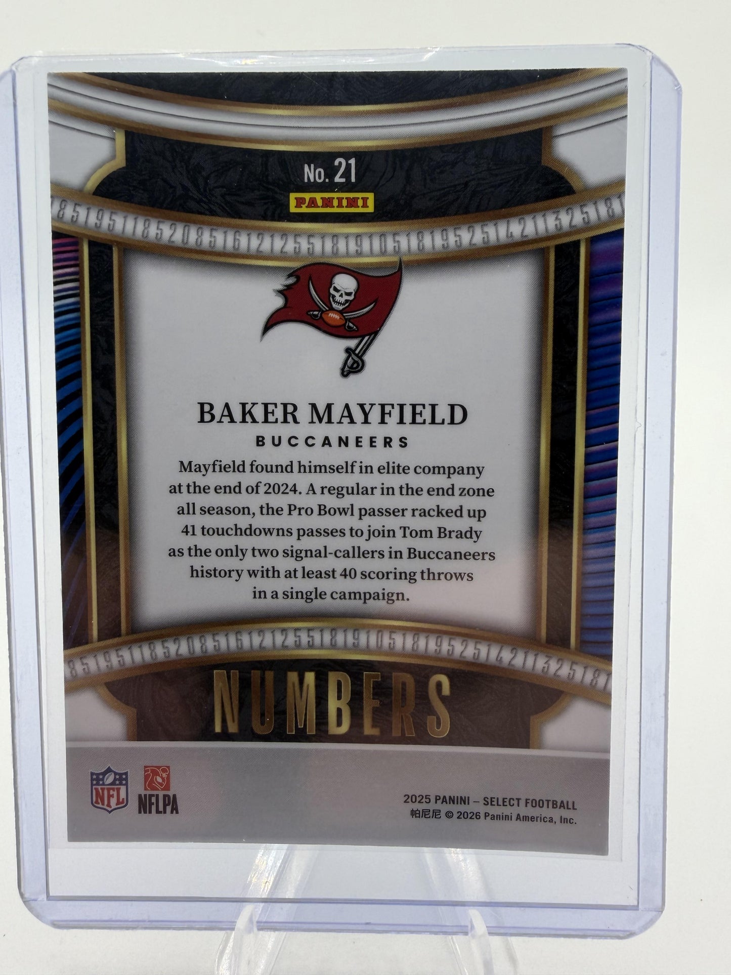 2025 Panini Select Baker Mayfield Numbers Card #21 Buccaneers