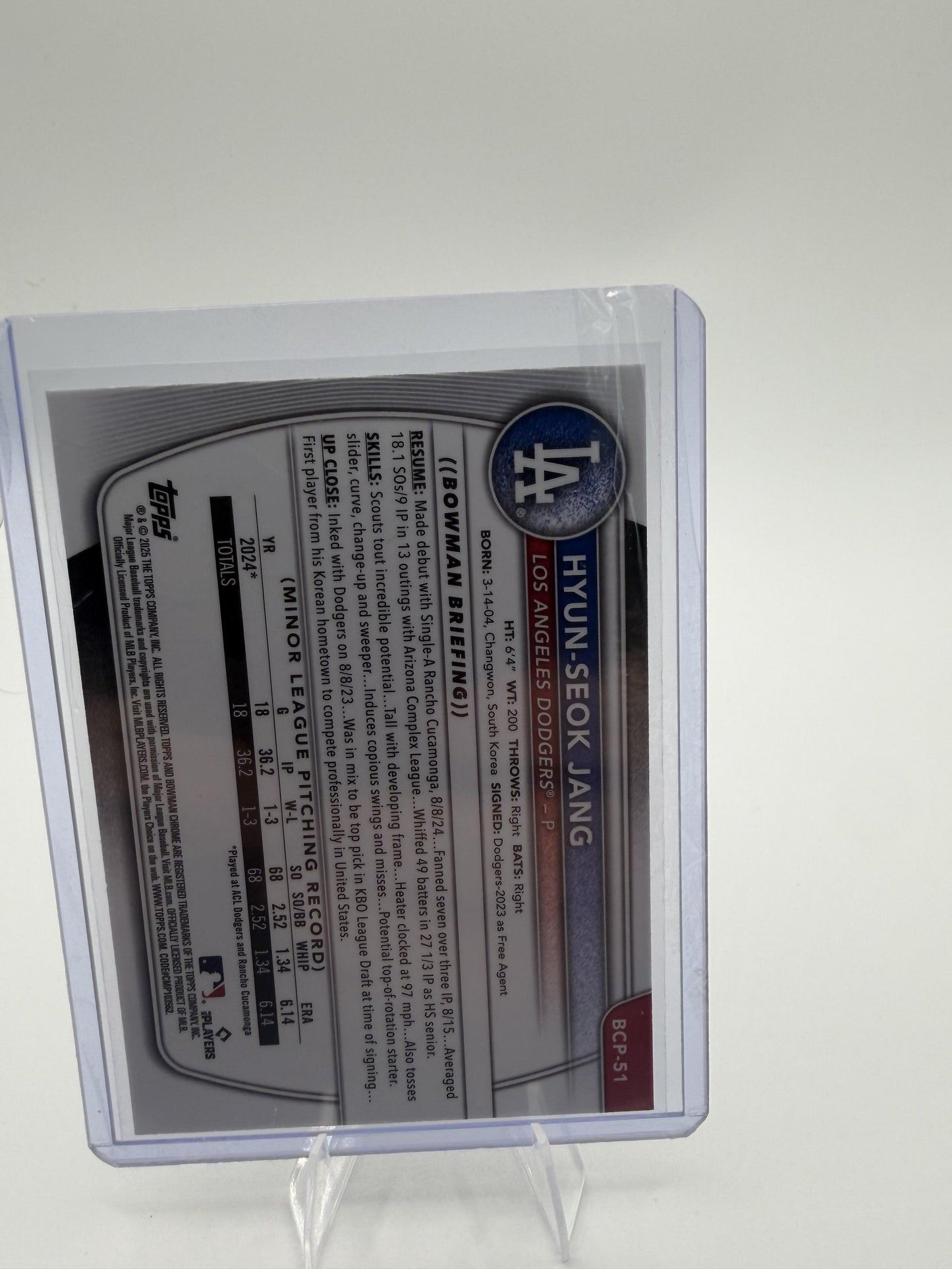 2025 Bowman Chrome Hyun-Seok Jang 1st Bowman Mojo Refractor Card #BCP-51 Dodgers