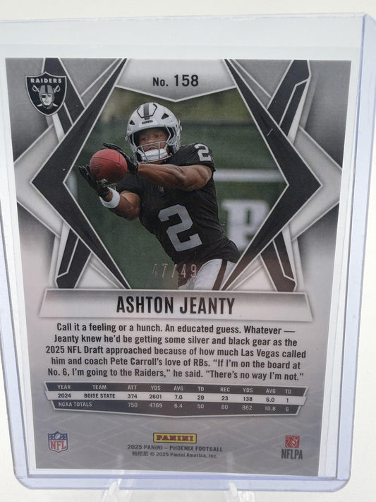 2025 Panini Phoenix Ashton Jeanty Green Lazer Parallel /49 Raiders Card #158