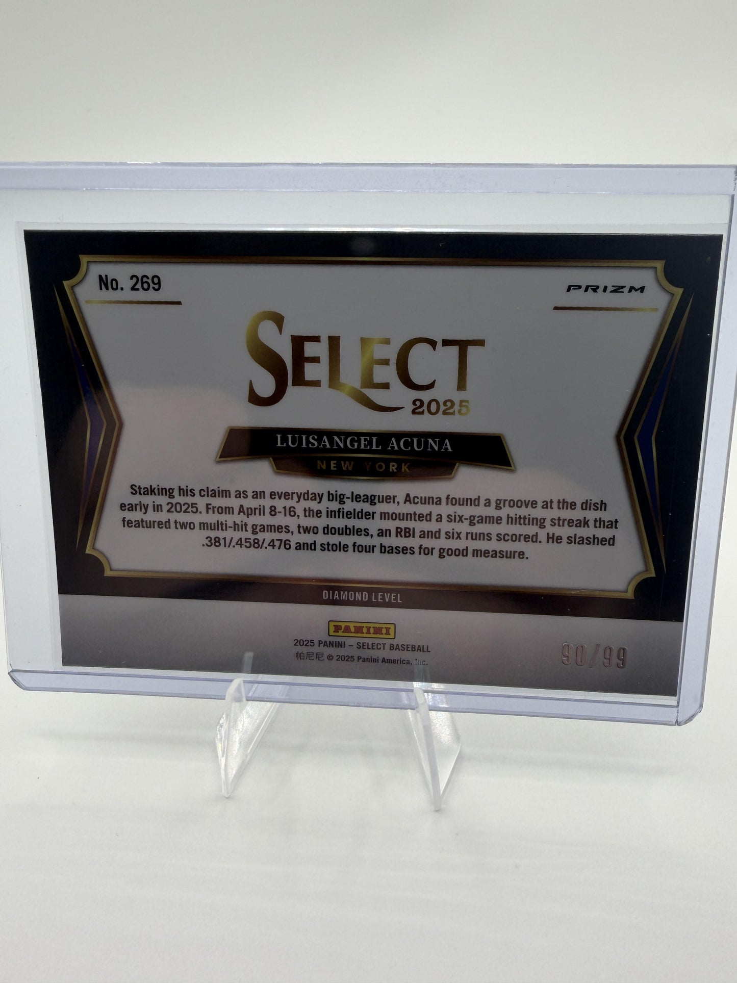 2025 Panini Select Luisangel Acuna Diamond Level Prizm Card /99 #269 Mets RC