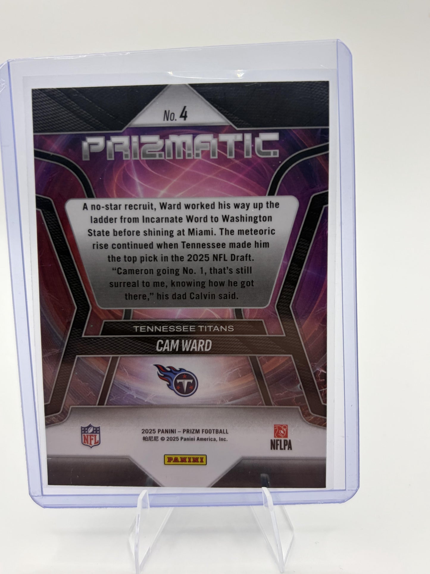 2025 Panini Prizm Cam Ward Prizmatic Insert RC #4 Tennessee Titans Card