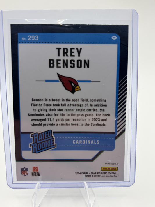 2024 Donruss Optic Trey Benson Blue Velocity Rated Rookie #293 Cardinals Card