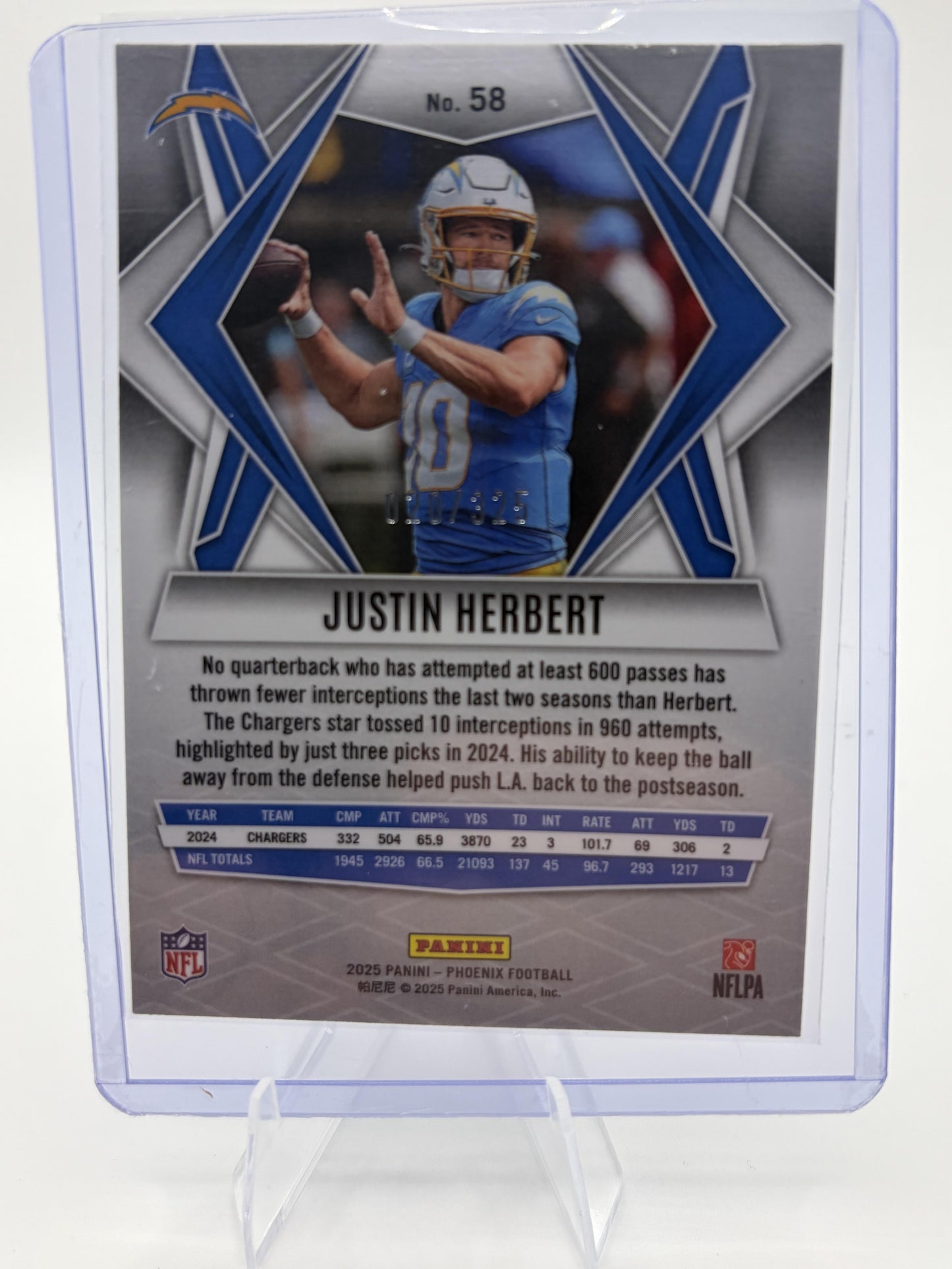 2025 Panini Phoenix Justin Herbert Teal Parallel #020/325 #58 L.A. Chargers Card