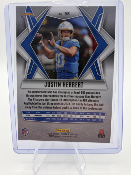 2025 Panini Phoenix Justin Herbert Teal Parallel #020/325 #58 L.A. Chargers Card
