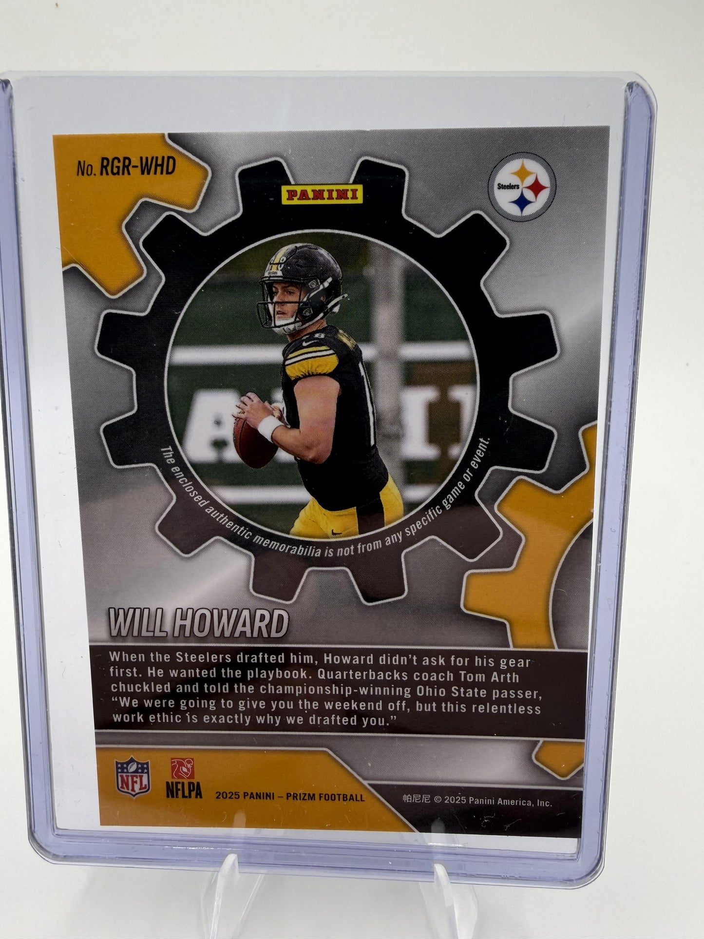2025 Panini Prizm Will Howard RC Rookie Gear Jersey Relic Card #RGR-WHD Steelers