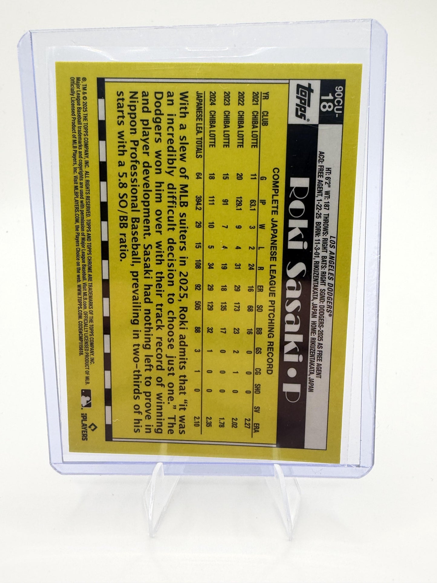 2025 Topps Chrome Roki Sasaki Rookie Card 1990 35th Anniv Refractor