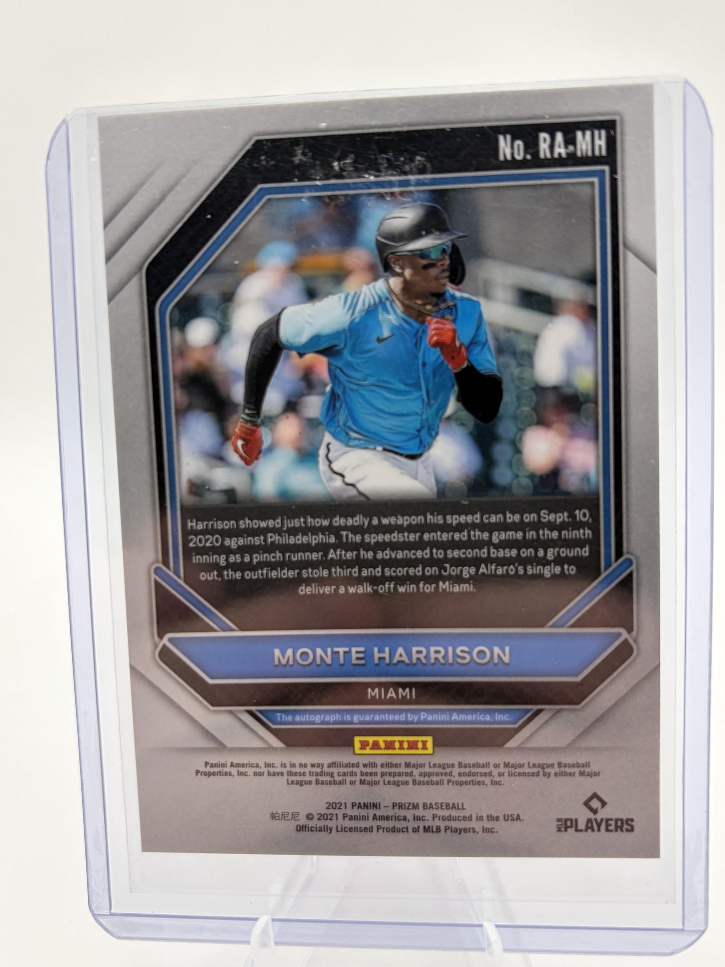 2021 Panini Prizm Monte Harrison Rookie Autograph Card Miami Marlins RC #RA-MH