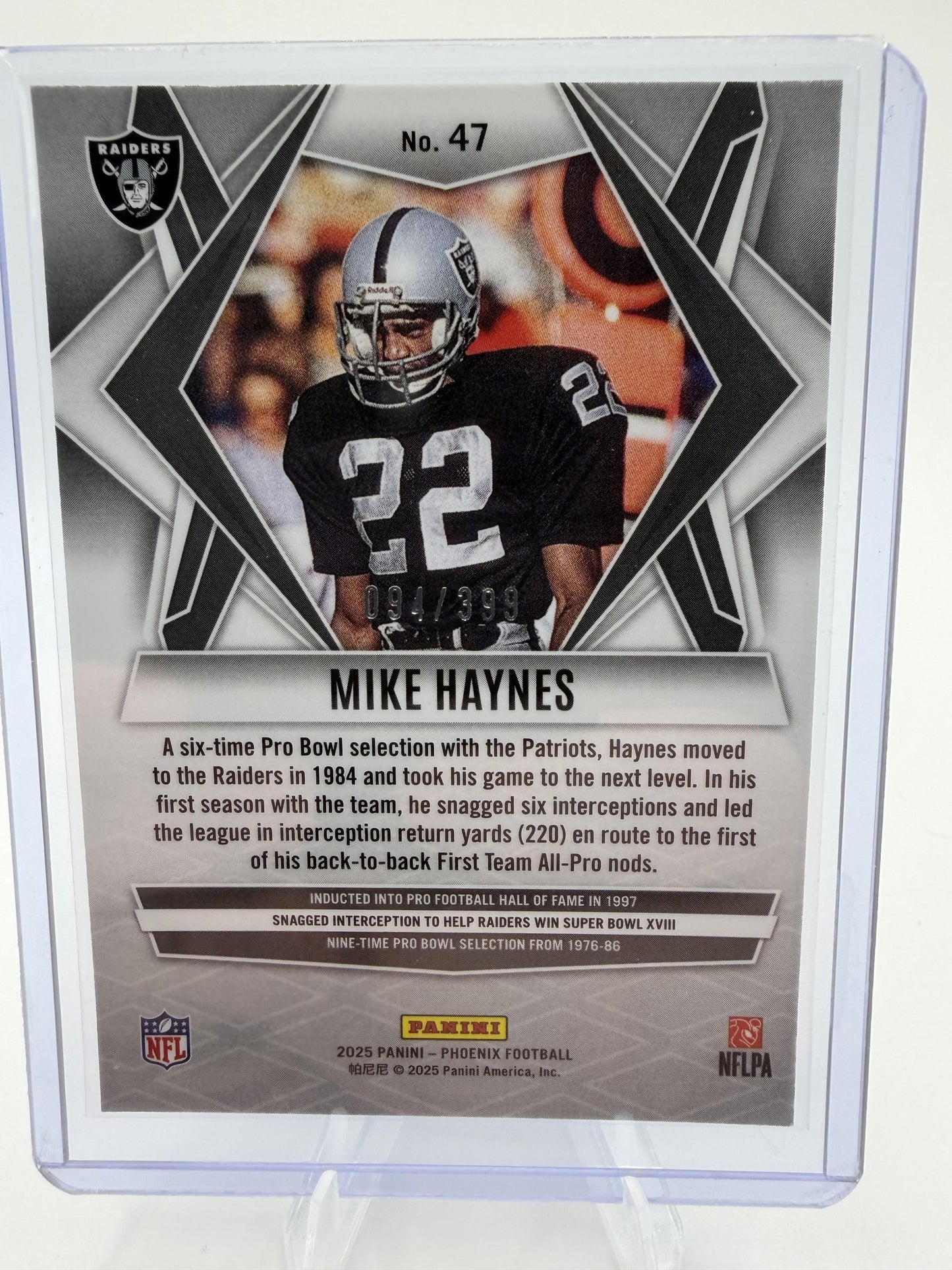 2025 Panini Phoenix Mike Haynes Card Red Snowflake Parallel /399 Raiders #47