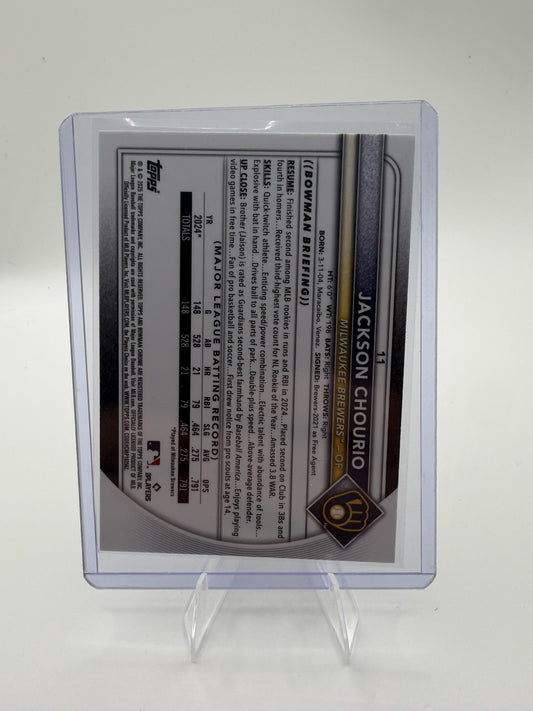2025 Bowman Chrome Jackson Chourio Mojo Refractor Card #11 Brewers