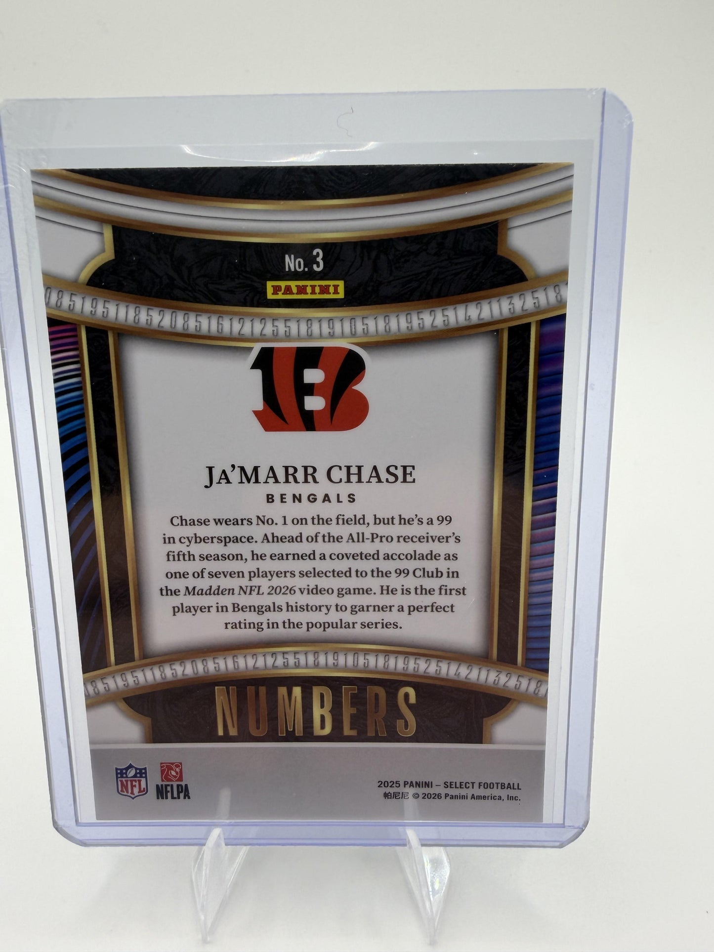 2025 Panini Select Ja'Marr Chase Numbers Insert Card #3 Bengals All-Pro