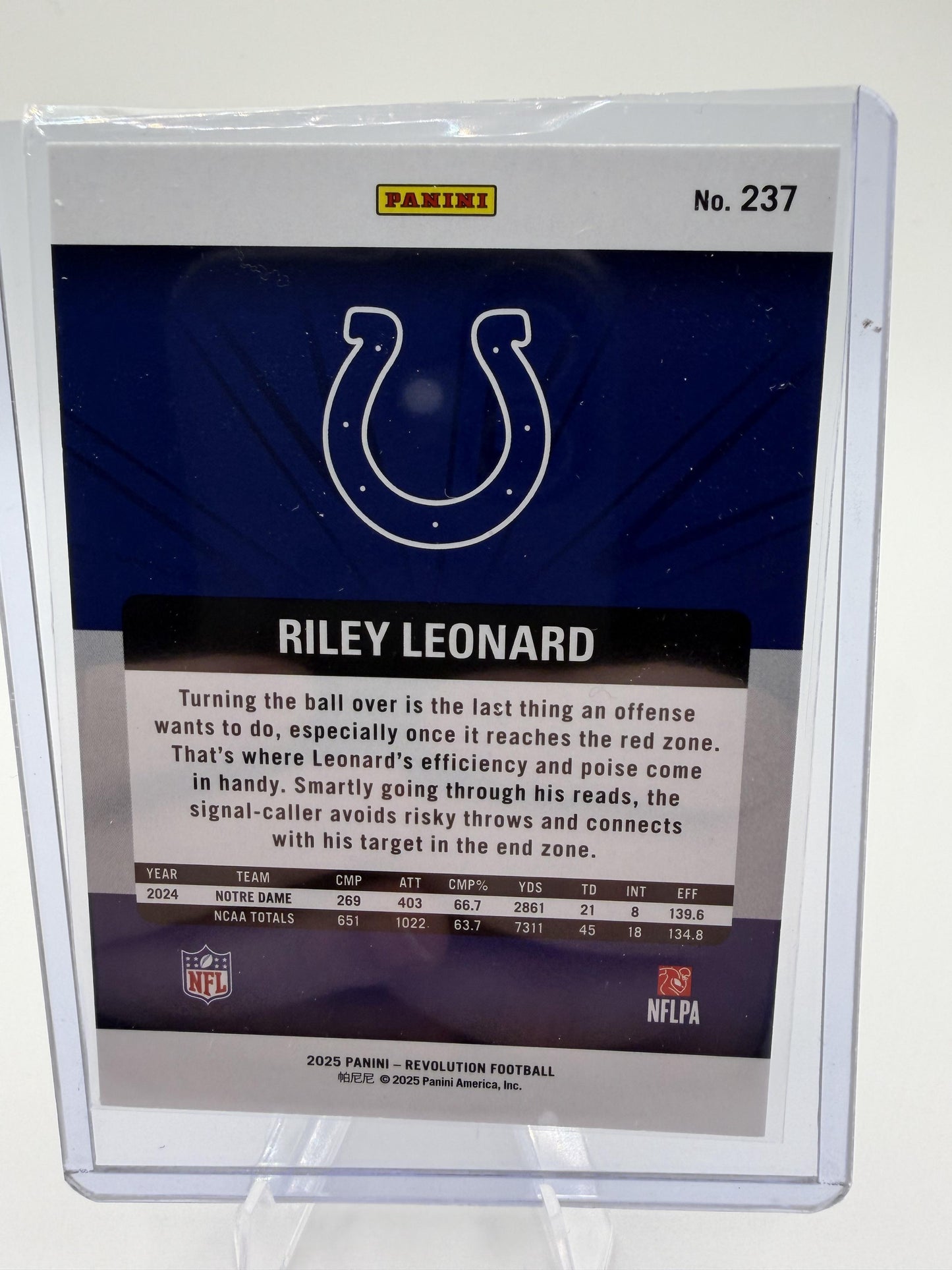2025 Panini Revolution Riley Leonard RC Card #237 Colts Rookie QB