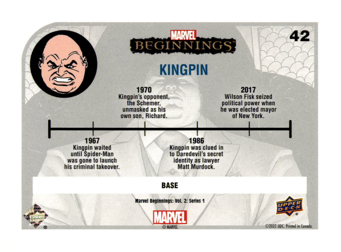 2022 Upper Deck Marvel Beginnings Volume 2, Series 1 Kingpin Card