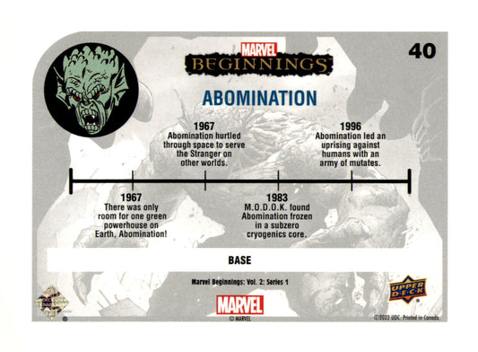 2022 Upper Deck Marvel Beginnings Volume 2, Series 1 Abomination Card